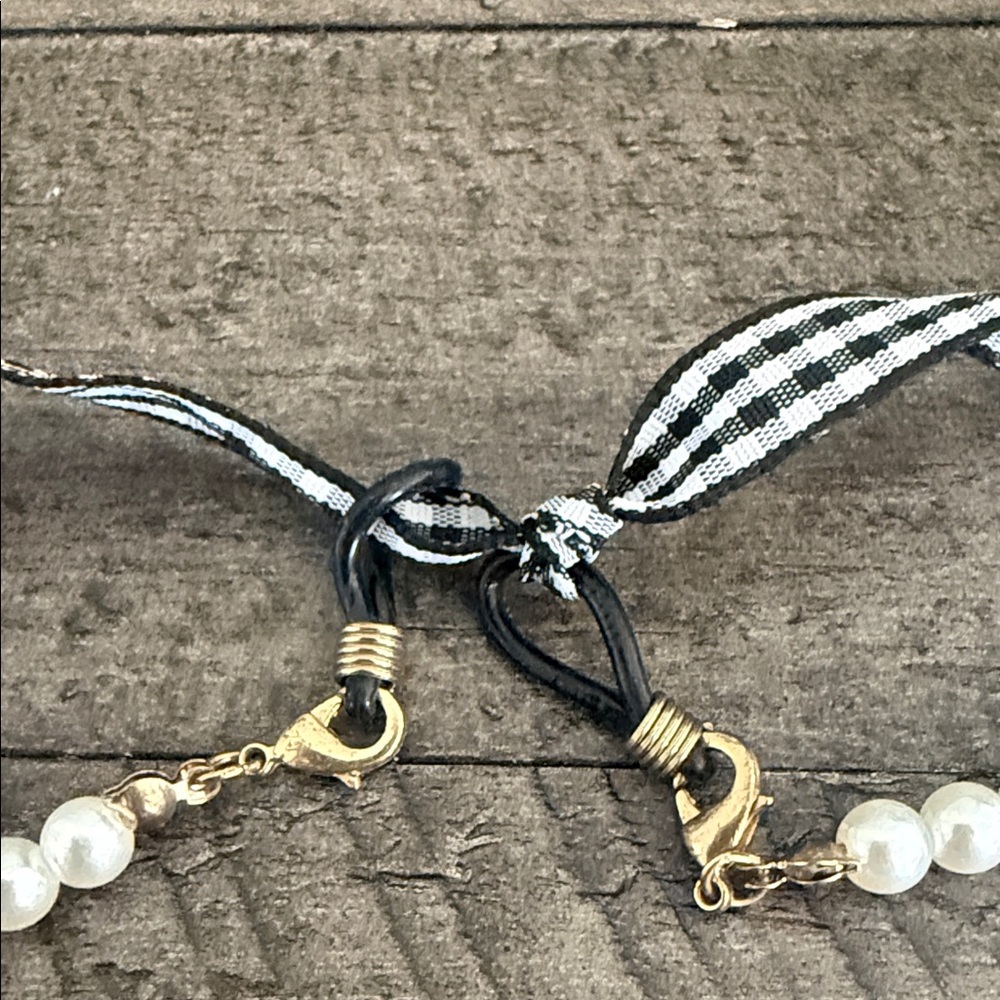 Repurposed Faux Pearl Necklace with Ribbon Accent - Picture 3 of 4